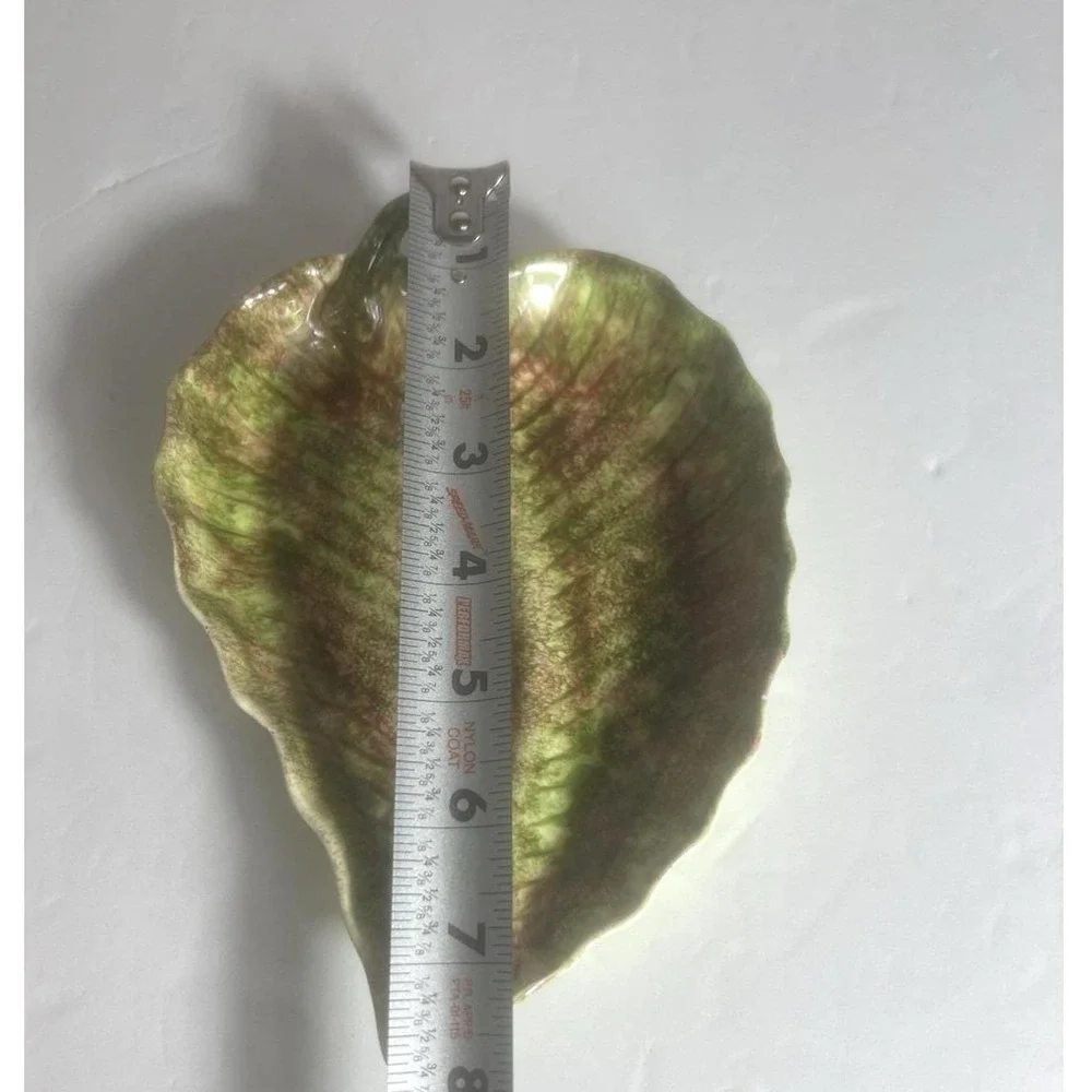 Vintage Jamieson's‎ California Pottery Leaf Dish Green Burgundy Glazed Ceramic